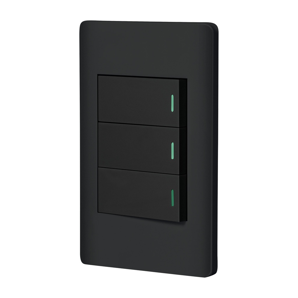 Placa armada negra 3 interruptores 1 modulo, Lisboa, Volteck