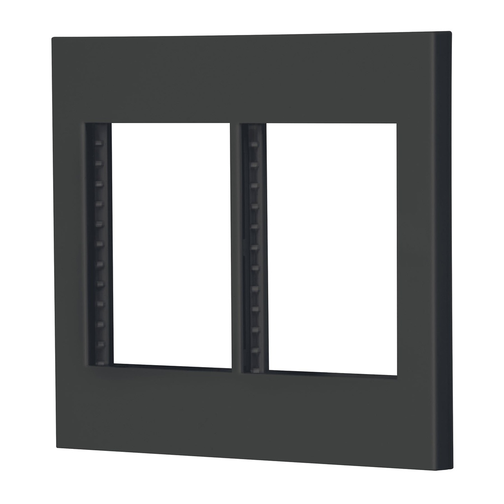 Placa 2 ventanas, 6 modulos, linea Española, color negro