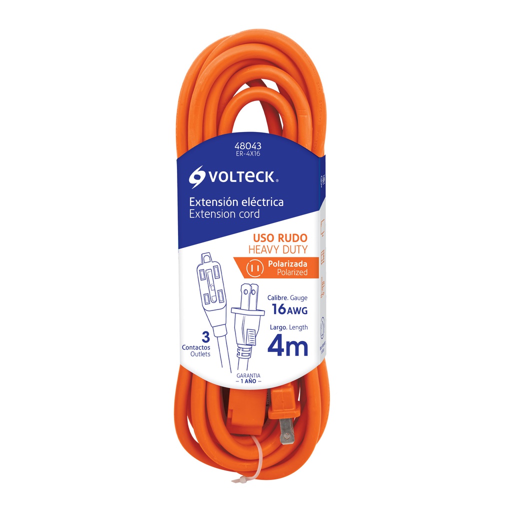 Extension electrica de uso rudo 4 m 2x16 AWG, Volteck