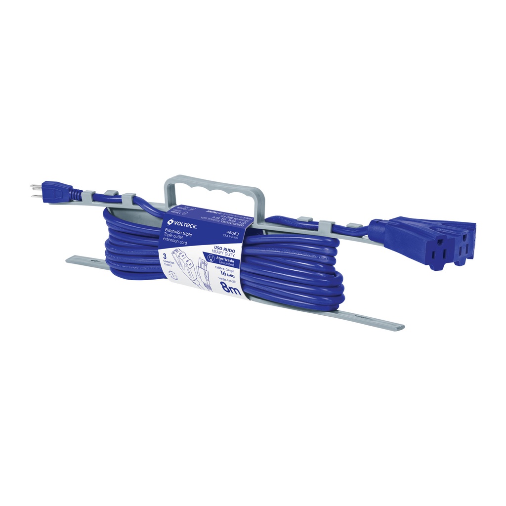 Extension triple uso rudo 8 m tipo abanico 3x16 AWG, Volteck