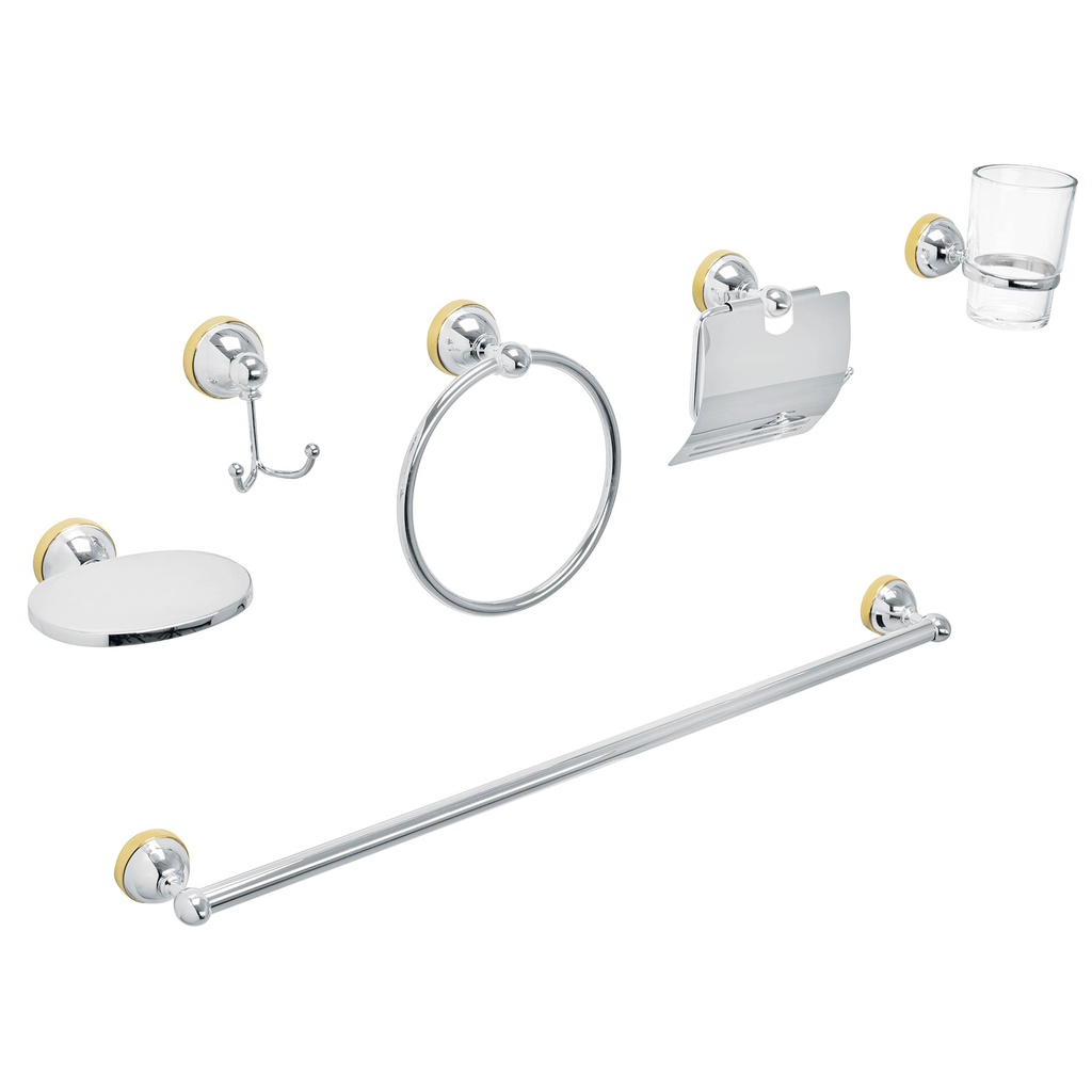 Juego 6 acc. p/baño cromo-oro chapeton redondo chico, Aqua