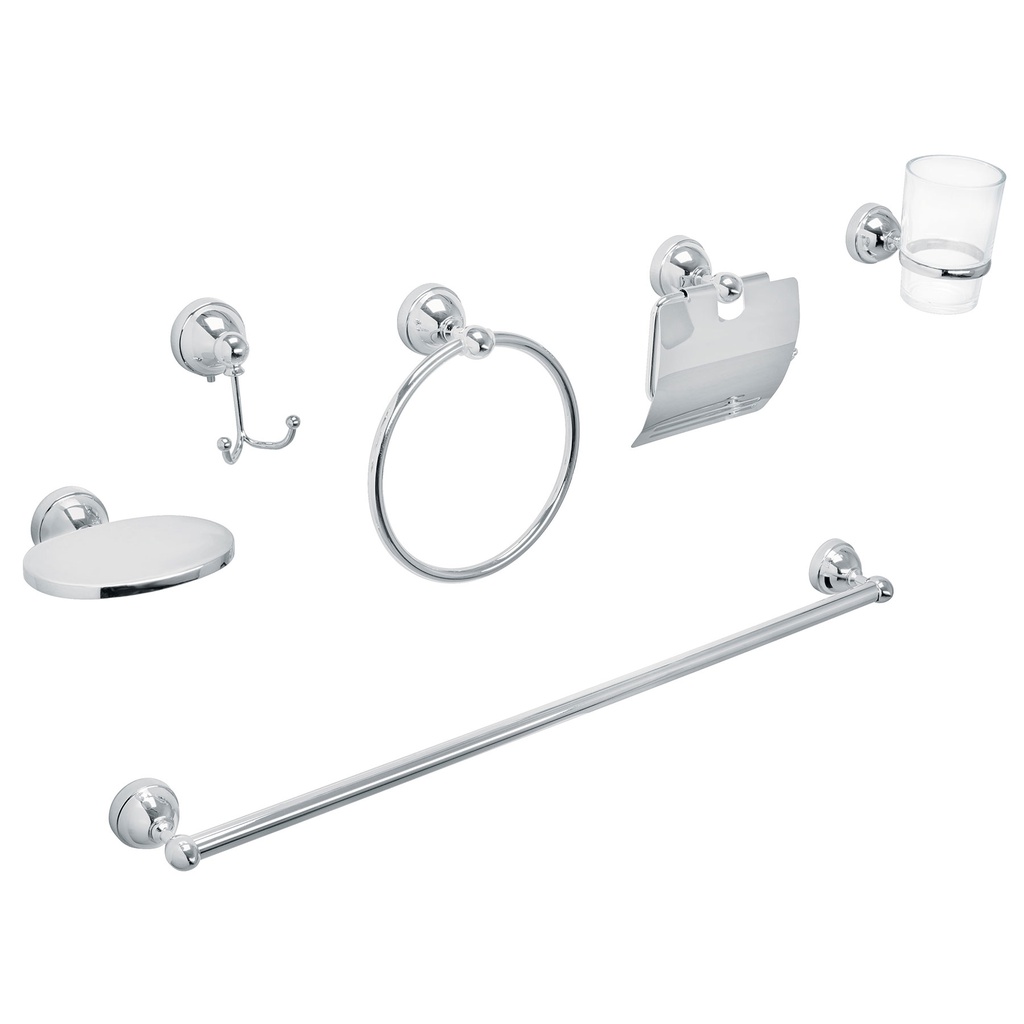 Juego de 6 acc. p/baño cromo chapeton redondo chico, Aqua