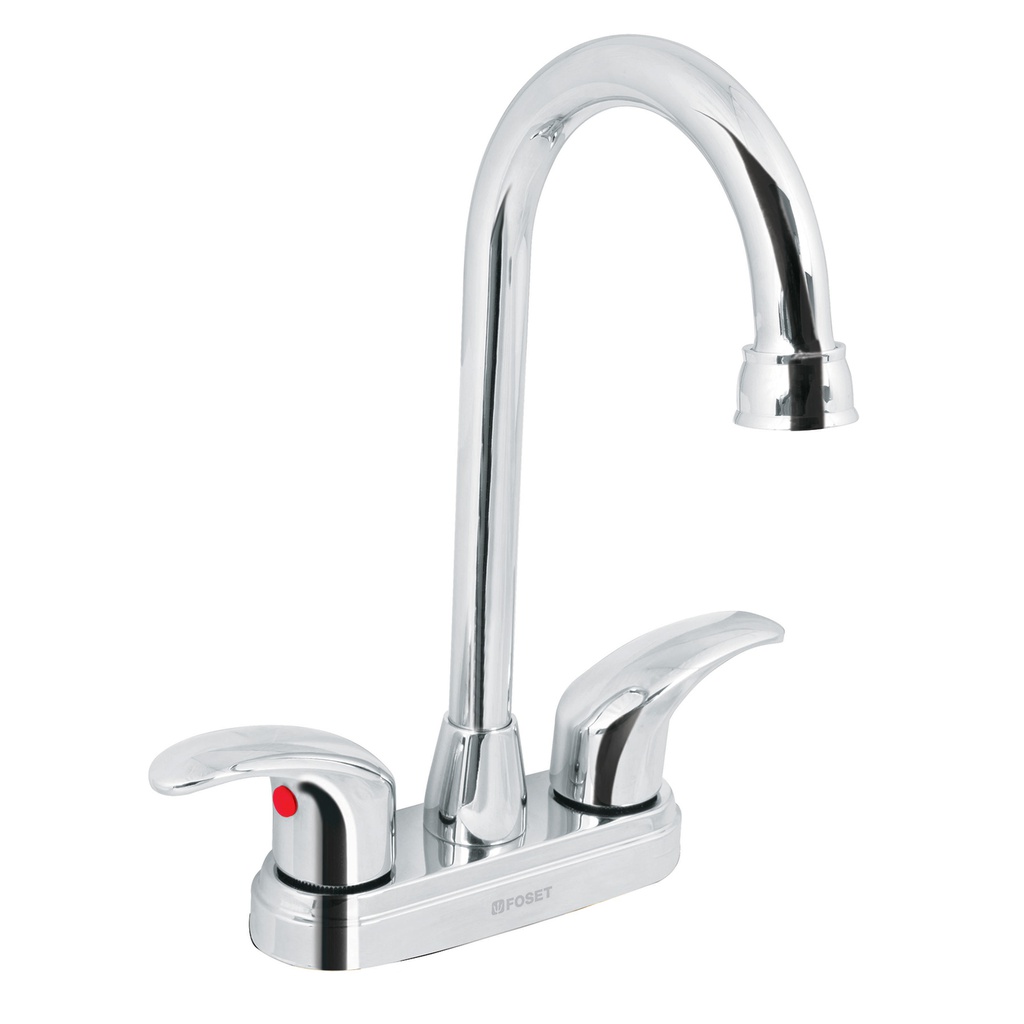 Mezcladora cromo 4' para lavabo, cuello bar, palanca, Aqua