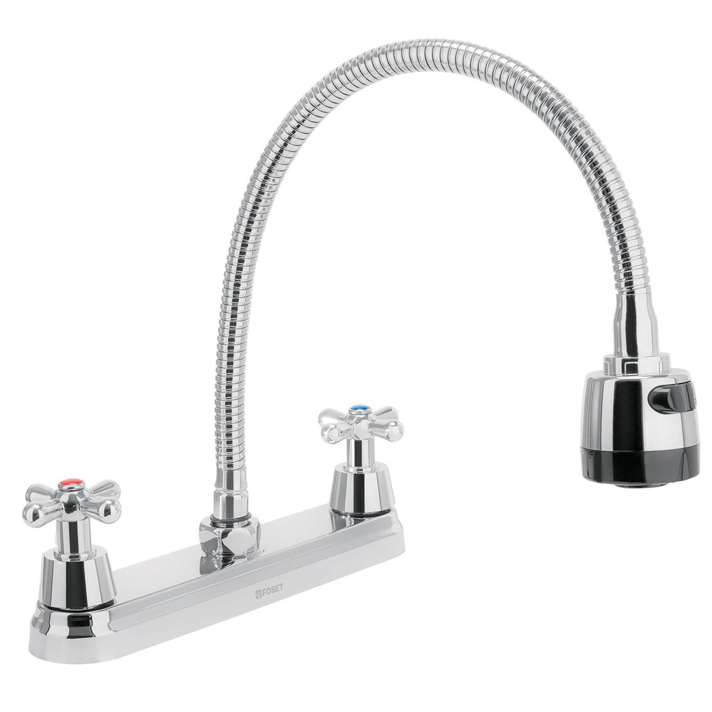 Mezcladora inox 8' p/fregadero, flexible, cruceta, Aqua