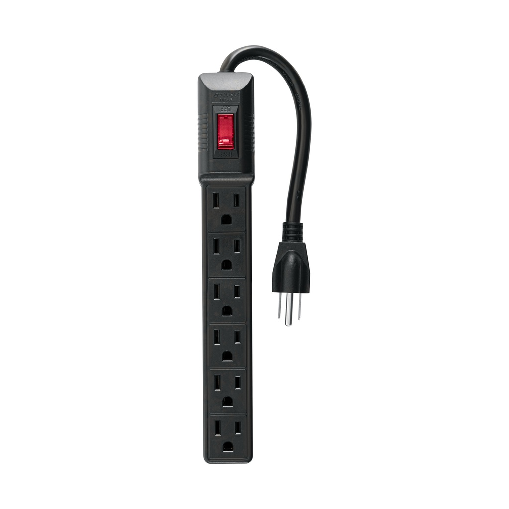 Multicontacto 16 AWG domestico economico 6 entradas, negro