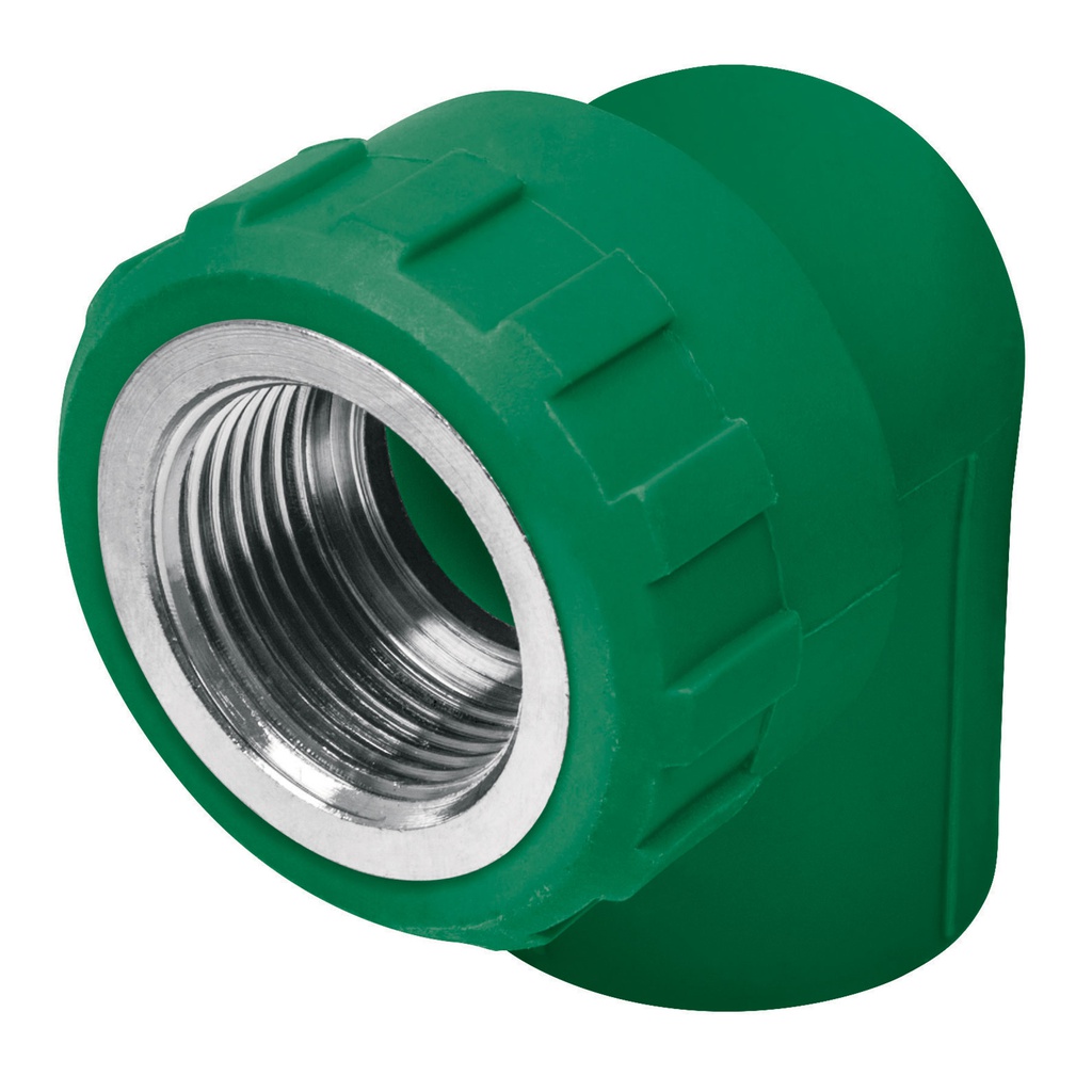 Codo 90° PPR de 1/2' hembra con inserto metalico, Foset