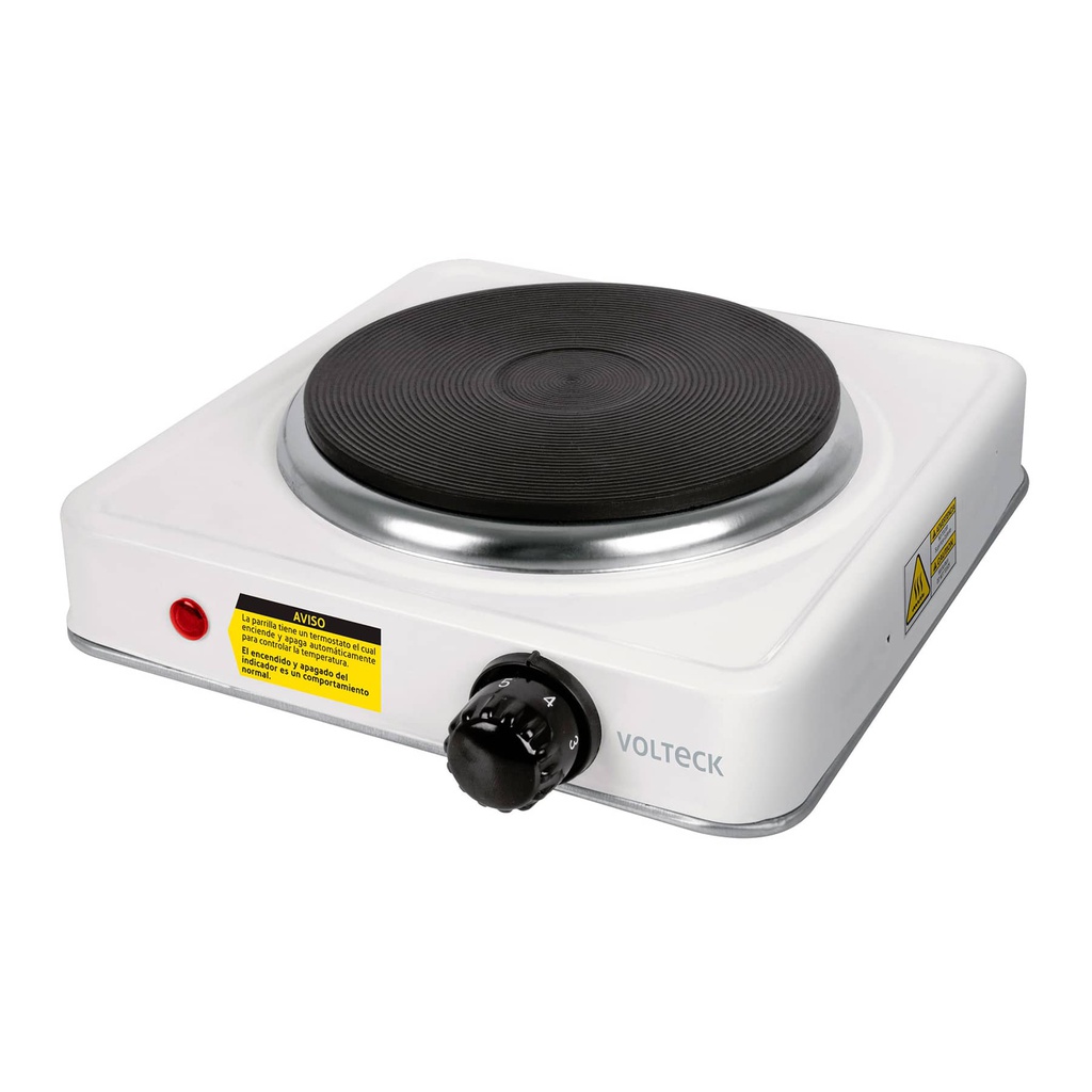Parrilla electrica 1 quemador de disco, blanca, Volteck