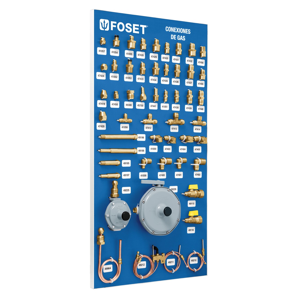 Exhibidor con conexiones de laton para gas, Foset