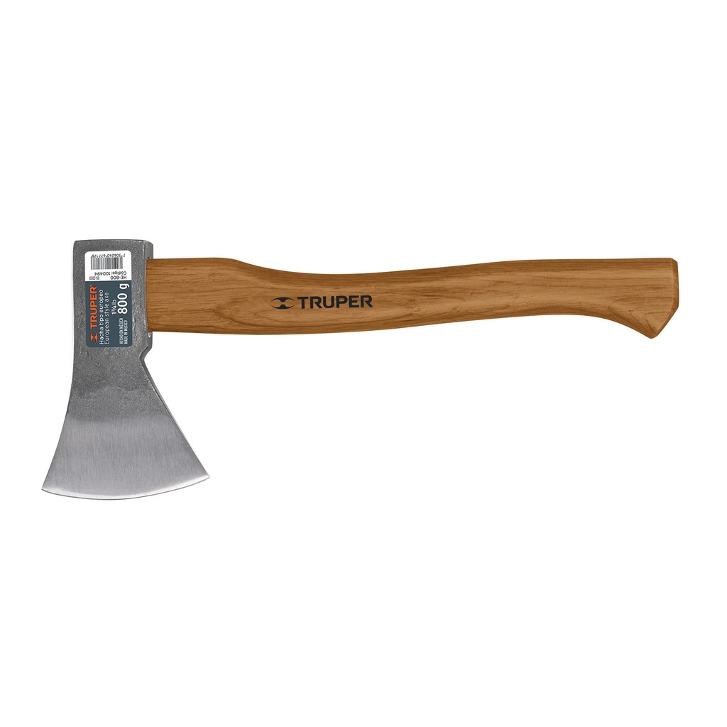 Hacha europea, 800 g, mango hickory 15', Truper