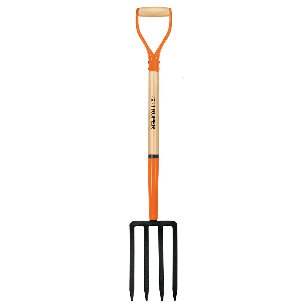 Bieldo de 4 dientes para jardin, puño metalico, Truper