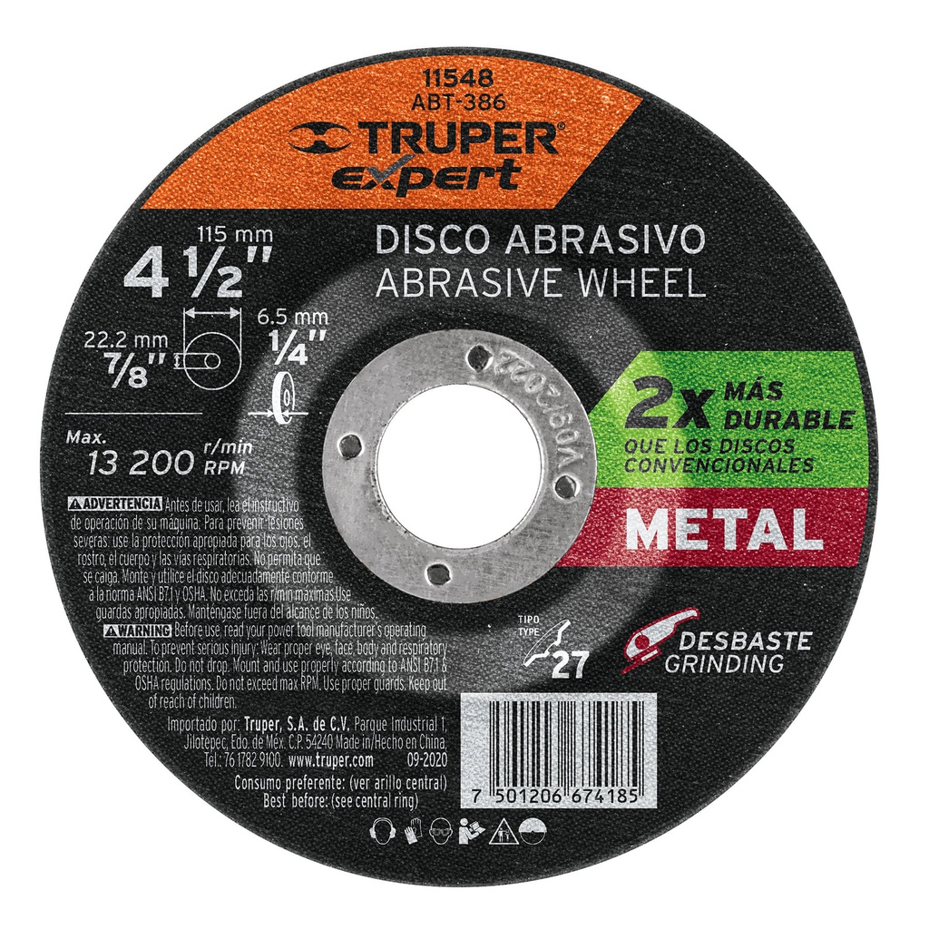 Disco Tipo 27 de 4-1/2' x 6.4 mm desbaste de metal, Expert