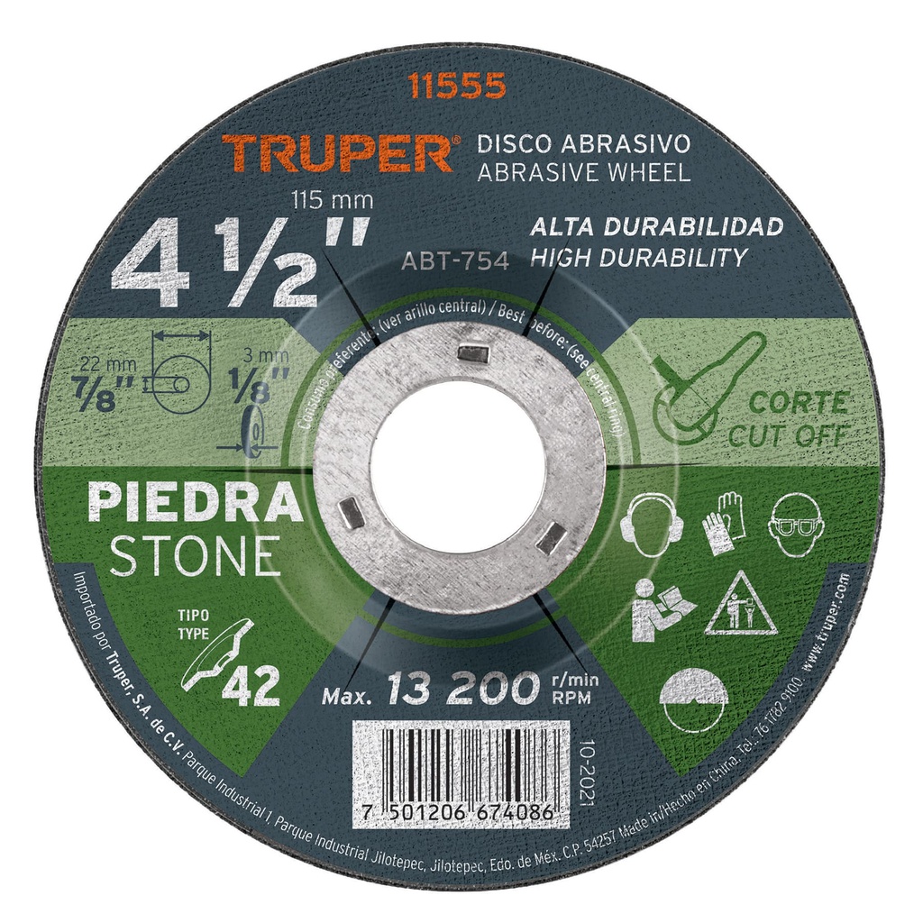Disco Tipo 42 de 4-1/2' x 3.2 mm para corte de piedra