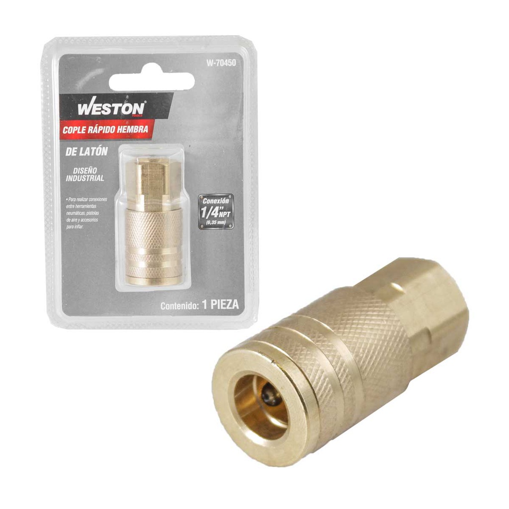 COPLE DE LATON HEMBRA 1/4'' NPT INDUSTRIAL