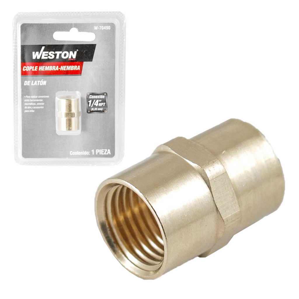 COPLE DE LATON 1/4'' NPT HEMBRA-HEMBRA