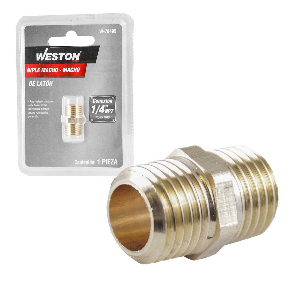 NIPLE DE LATON 1/4'' NPT MACHO-MACHO