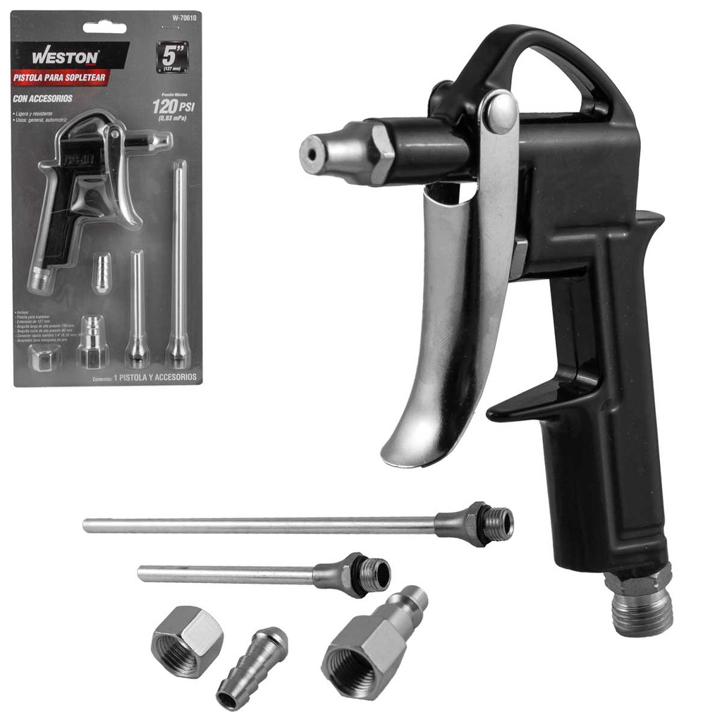 PISTOLA PARA SOPLETEAR 5'' MAX PSI 120 C/ACCESORIOS