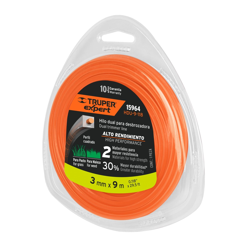 Rollo de hilo dual para desbrozadora, 3 mm x 9 m, Expert