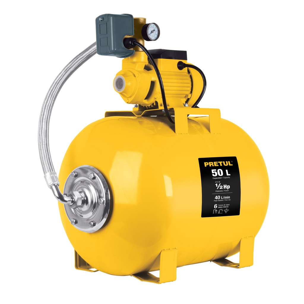 Equipo hidroneumatico 50L, bomba periferica 1/2 HP, Pretul