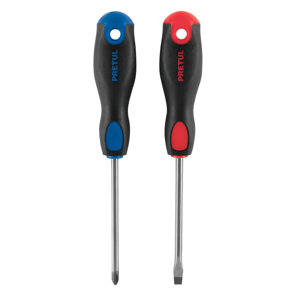 Duo de desarmadores 1/4' x 4' mango Comfort Grip, Pretul