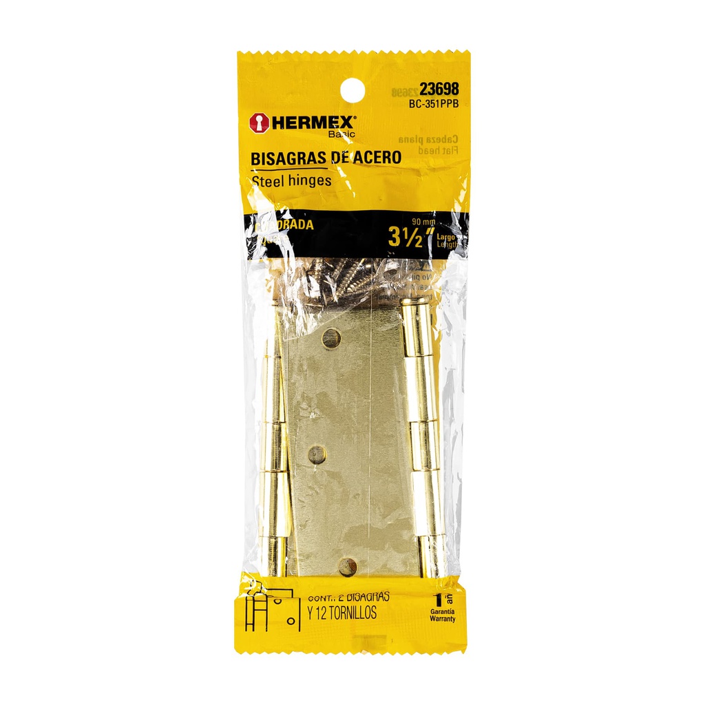 Bolsa con 2 bisagras cuadradas 3-1/2', acero latonado, Basic