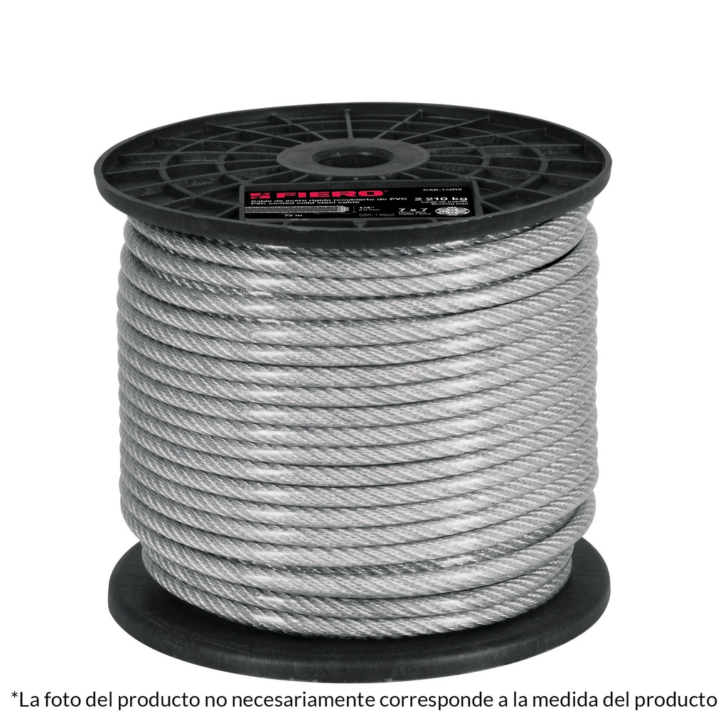 Metro de cable rigido 3/32' acero 7x7 recubierto PVC, 75 m