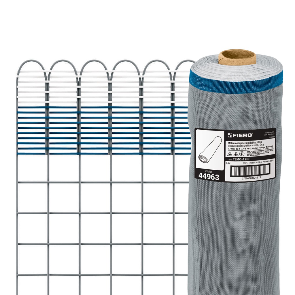 Rollo de 30 m x 1.7 m de malla mosquitera plastica gris