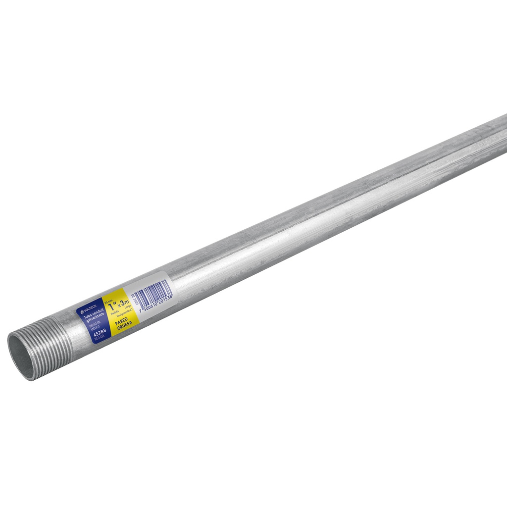 Tubo Conduit 1' galvanizado 3 m pared gruesa, et. Amarilla