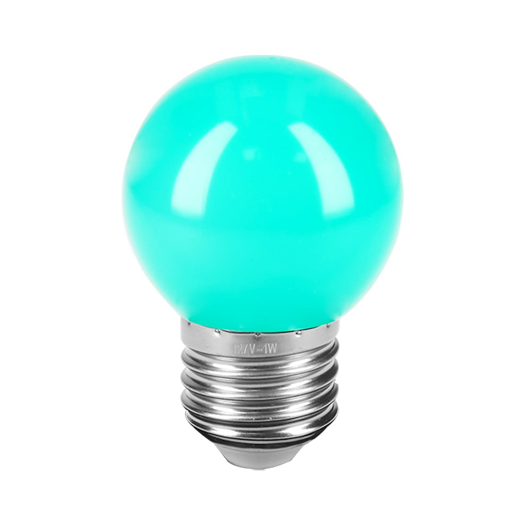 Lampara LED tipo bulbo G45 1 W color verde, caja, Volteck
