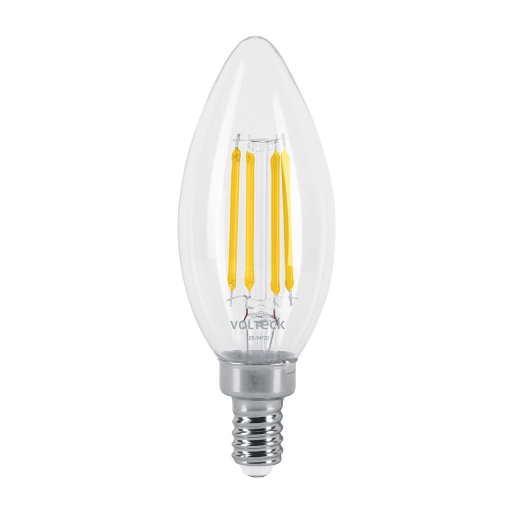 Lampara LED tipo vela 4 W con filamento base E12 luz calida