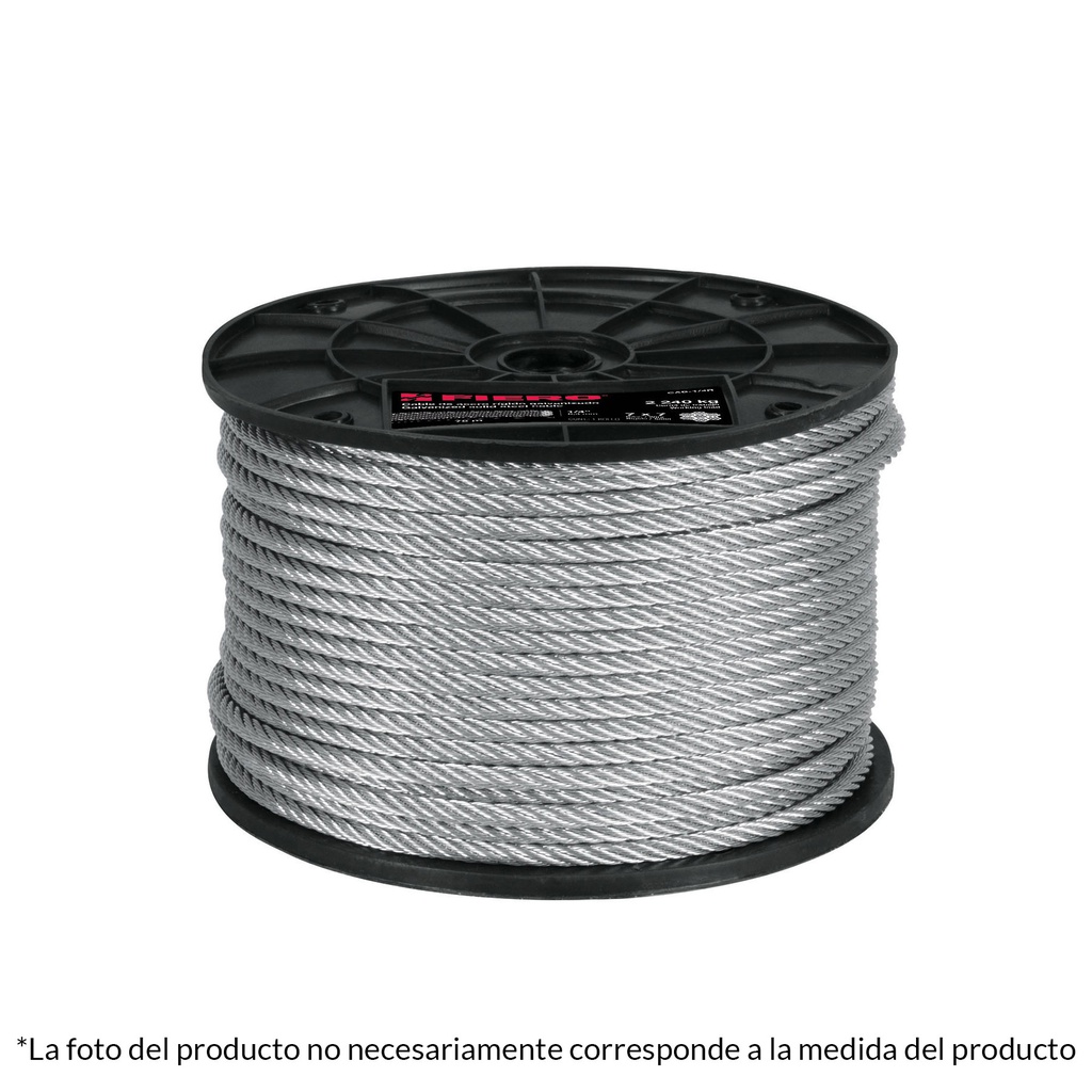 Metro de cable rigido 1/16' de acero 7x7 hilos, 300 m, Fiero