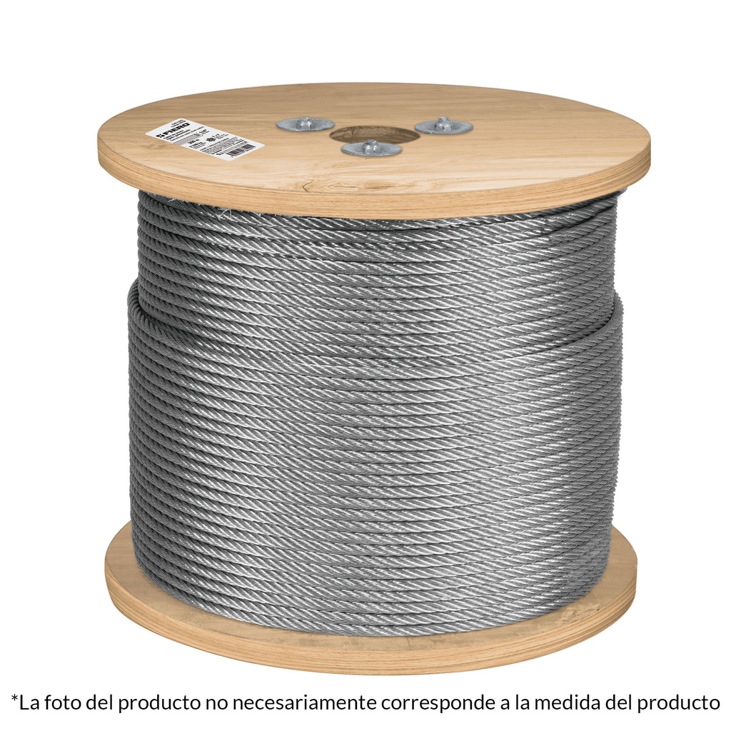 Metro de cable rigido 3/16' de acero 7x7 hilos, 300 m, Fiero