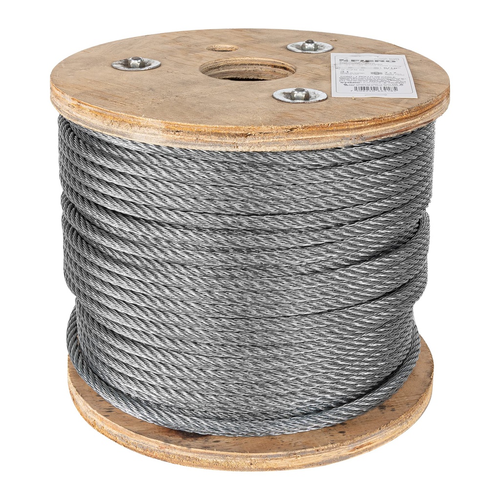 Metro de cable rigido 5/16' de acero 7x7 hilos, 75 m, Fiero