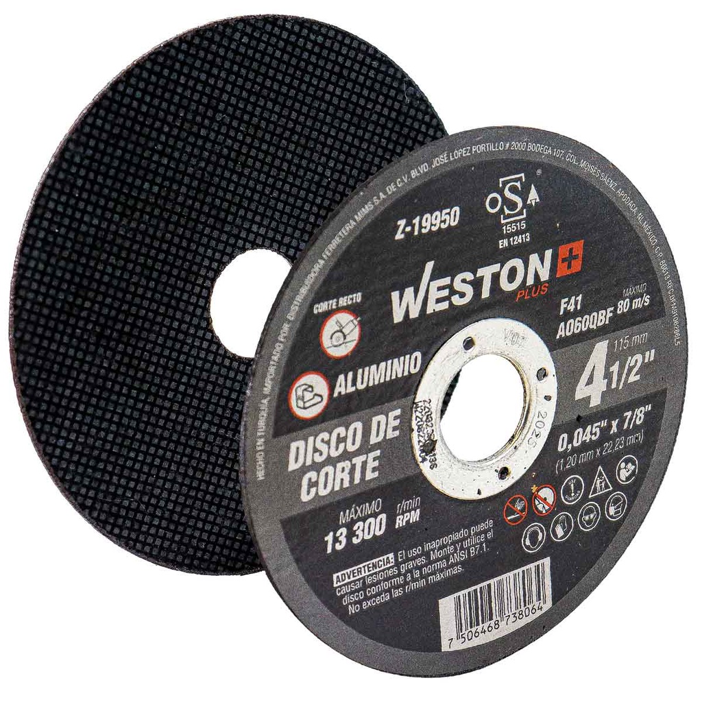 DISCO D/CORTE P/ALUMINIO 4-1/2'' x 0.045''(1.2) x 7/8'' F41 (OSA)