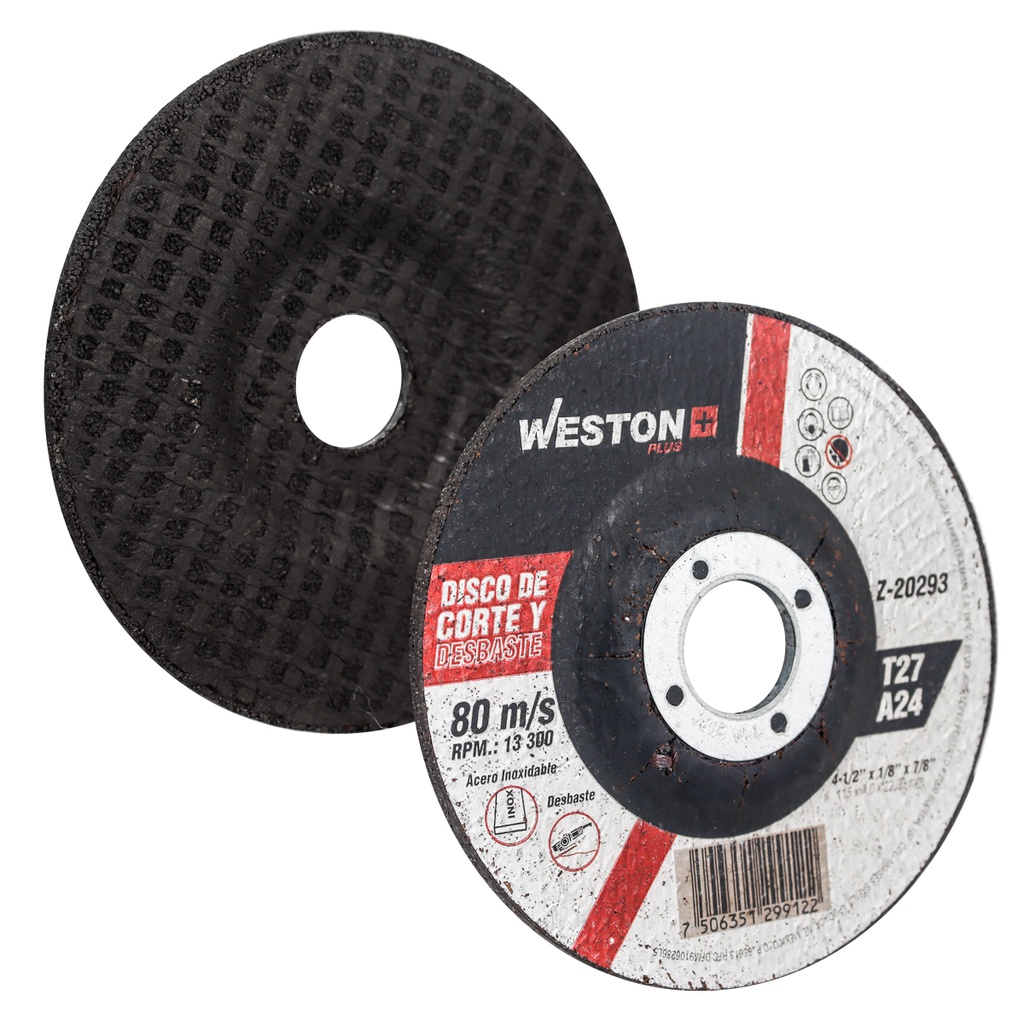 DISCO D/CORTE Y DESBASTE P/INOXIDABLE 4-1/2'' x 5/32''(4) x 7/8'' F42/F27