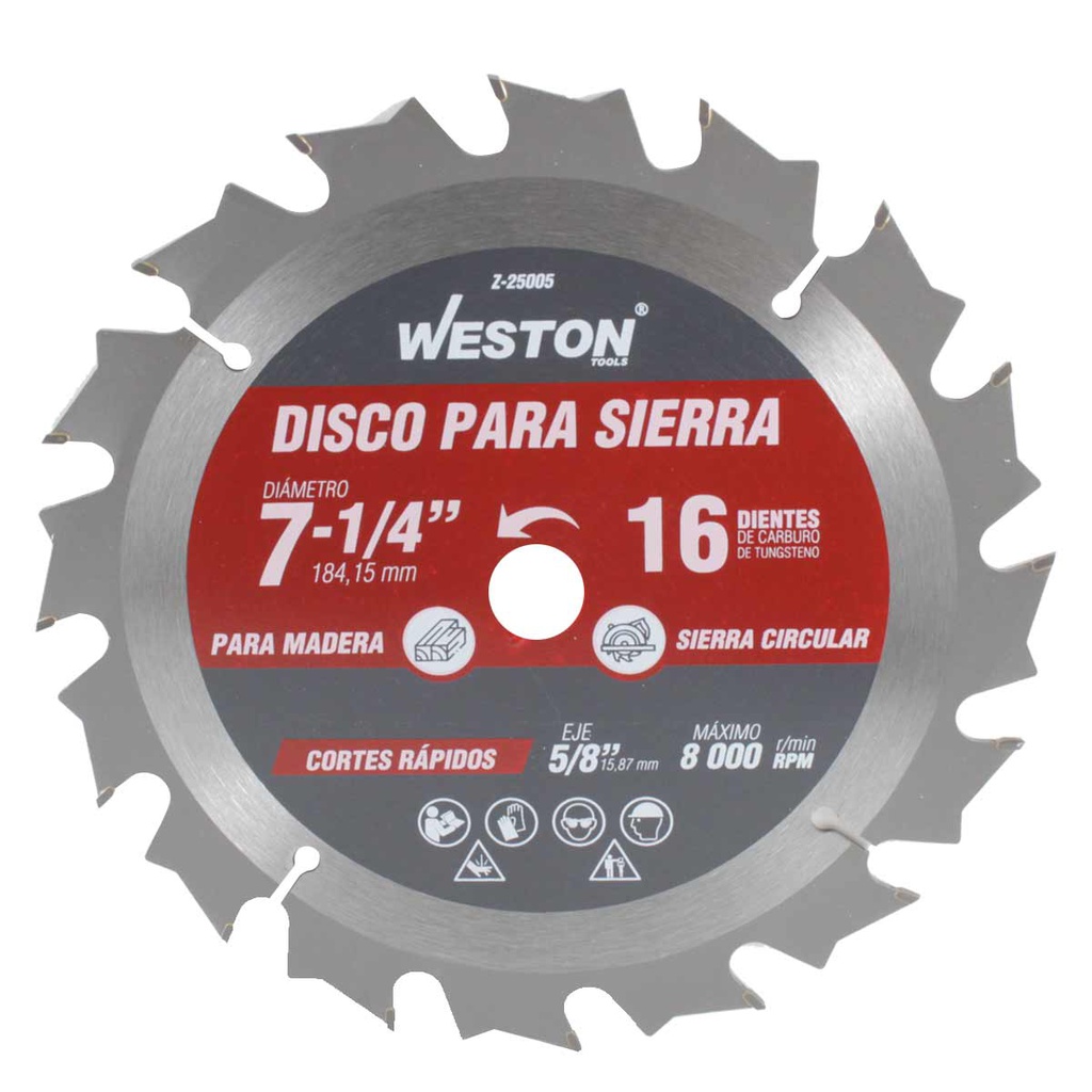 DISCO PARA SIERRA CIRCULAR P/MADERA 7-1/4'' X 5/8'' 16DT