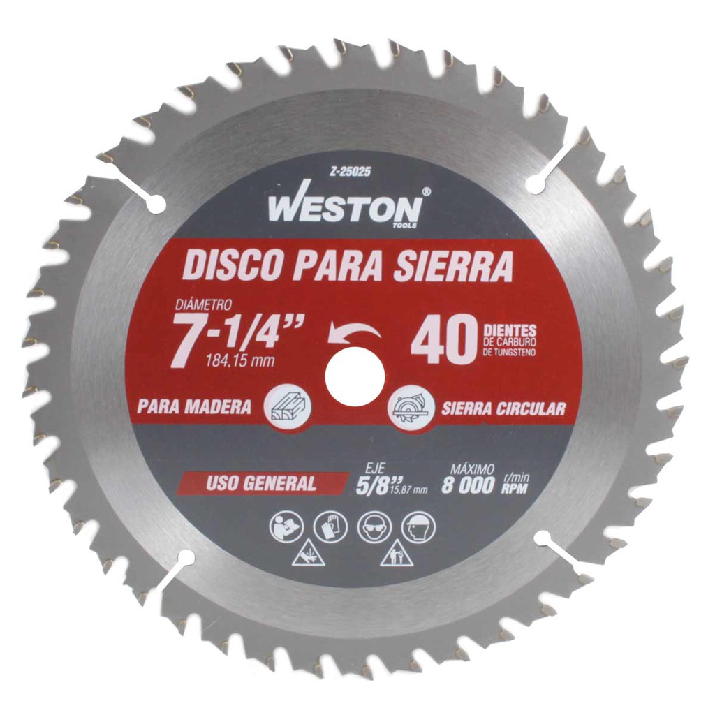 DISCO PARA SIERRA CIRCULAR P/MADERA 7-1/4'' X 5/8'' 40DT