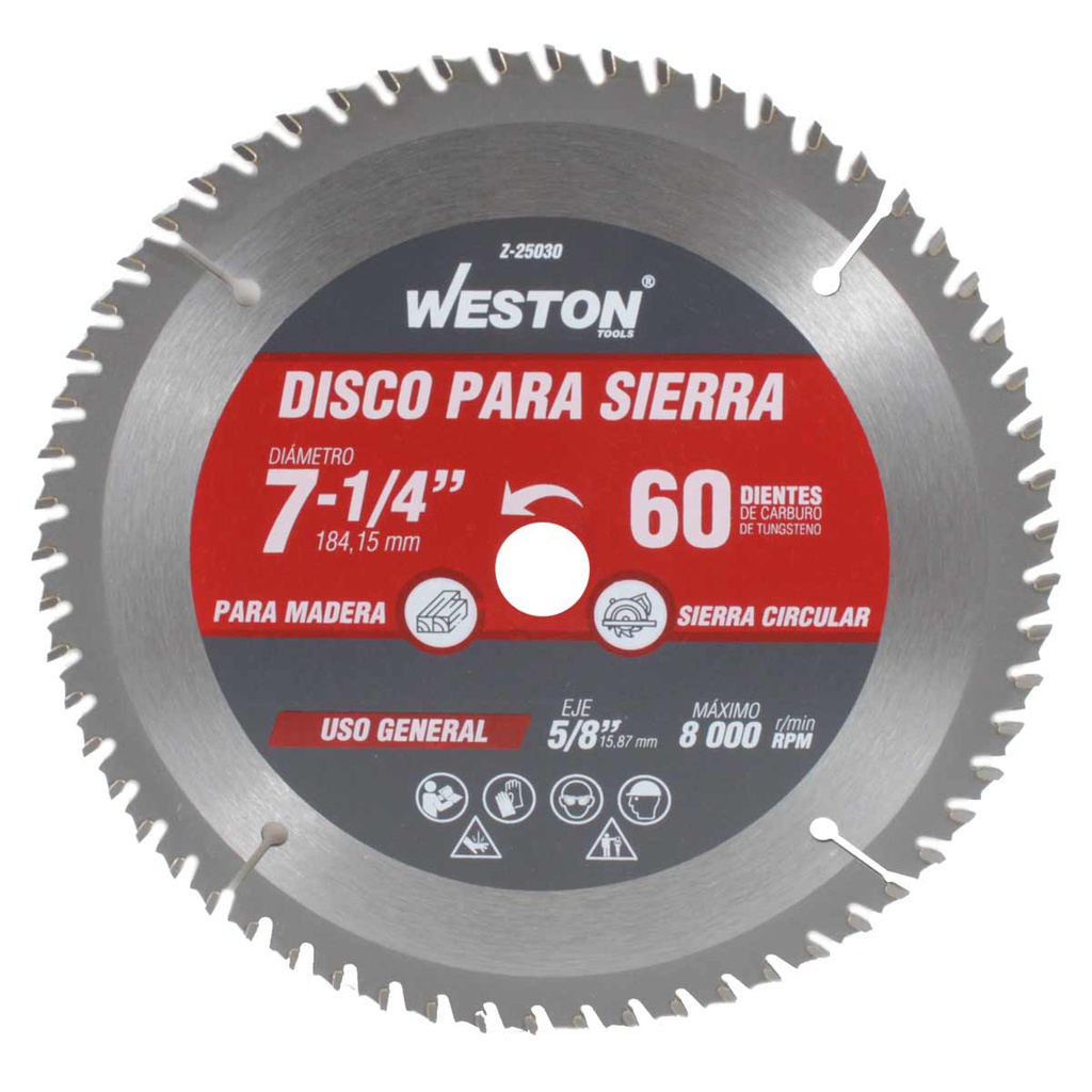 DISCO PARA SIERRA CIRCULAR P/MADERA 7-1/4'' X 5/8'' 60DT