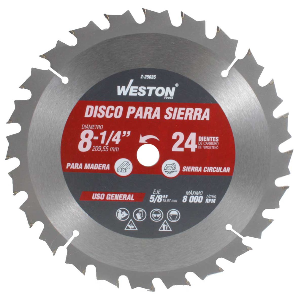 DISCO PARA SIERRA CIRCULAR P/MADERA 8-1/4'' X 5/8'' 24DT