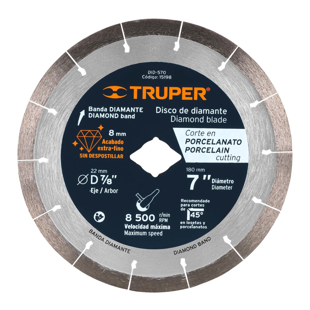 Disco de diamante de 7' x 1.6 mm corte de porcelanato