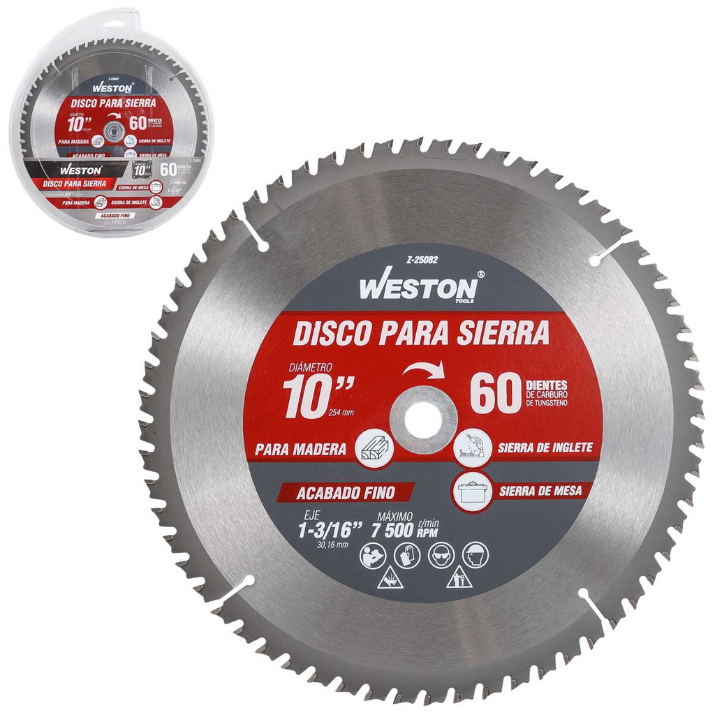 DISCO PARA SIERRA CIRCULAR P/MADERA 10'' X 1-3/16'' 60DT C/BUJES