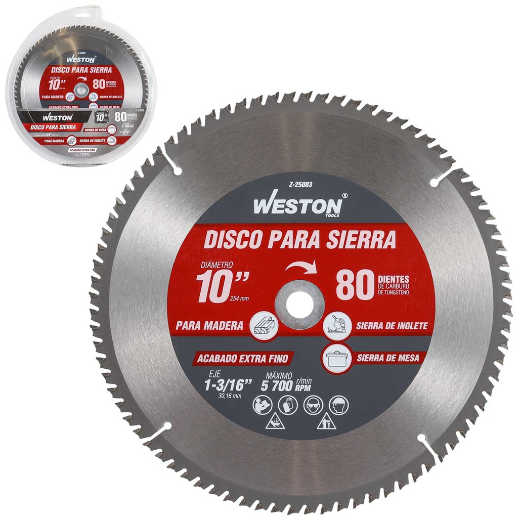 DISCO PARA SIERRA CIRCULAR P/MADERA 10'' X 1-3/16'' 80DT C/BUJES