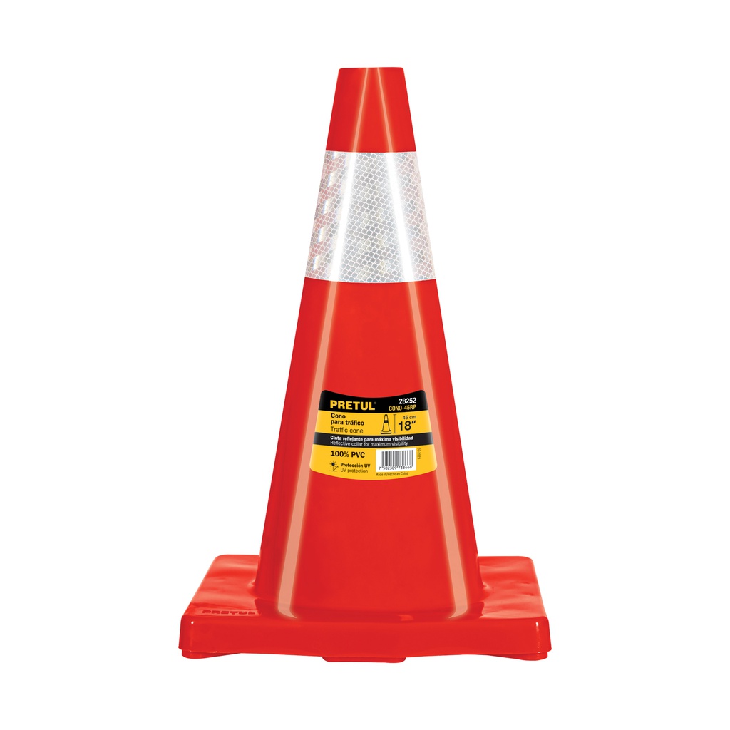 Cono de precaucion de 45 cm de PVC con reflejante, Pretul