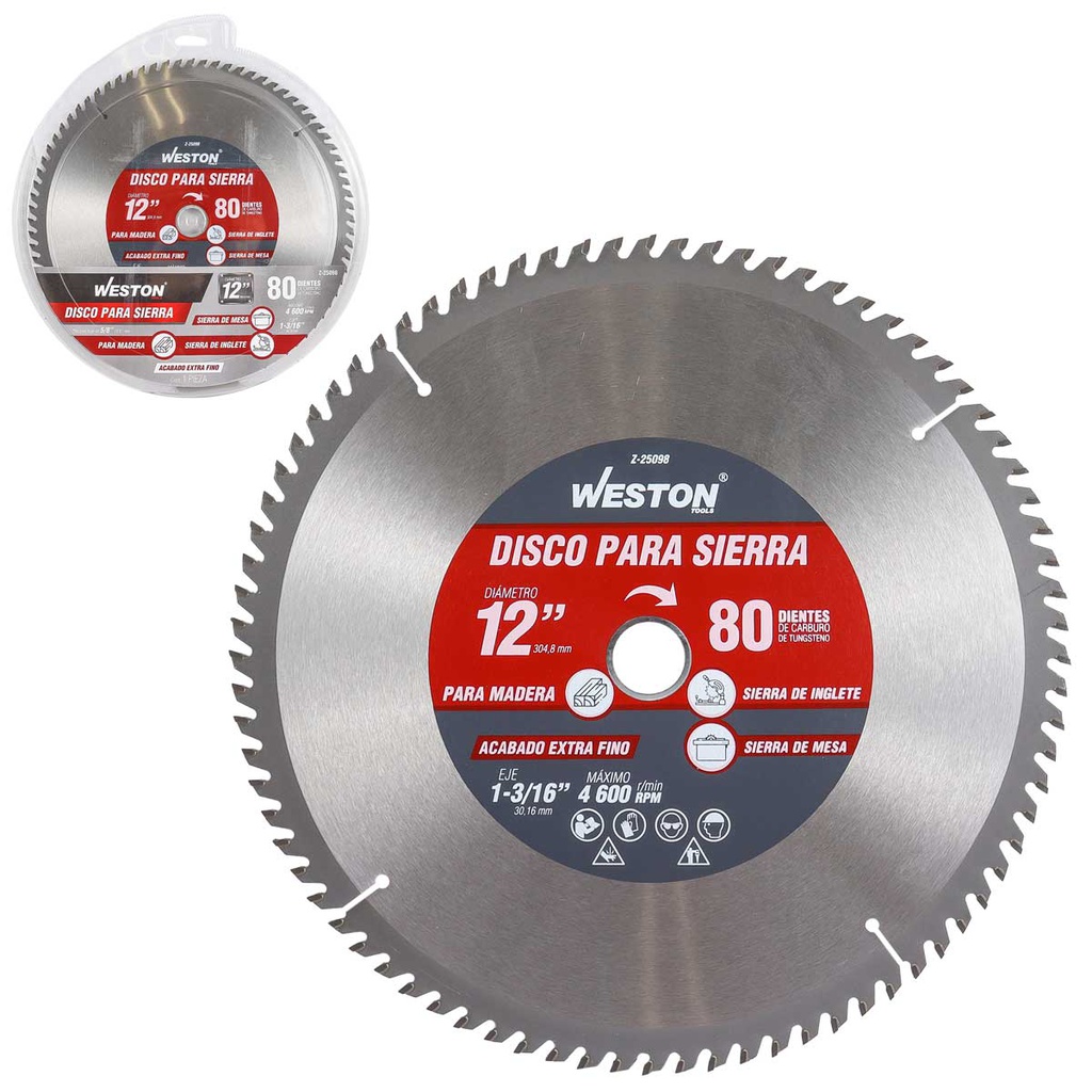 DISCO PARA SIERRA CIRCULAR P/MADERA 12'' X 1-3/16'' 80DT C/BUJES