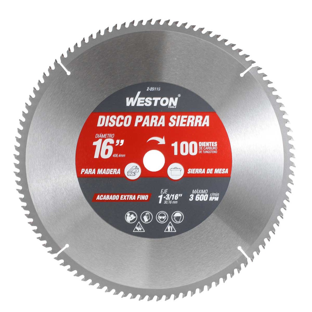 DISCO PARA SIERRA CIRCULAR P/MADERA 16'' X 1-3/16'' 100DT BUJE 25MM &amp; 1&quot;