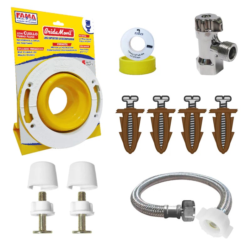 Kit De Instalacion Para W.C. Con Brida Movil y FamaFlex Inoxidable  (3155)
