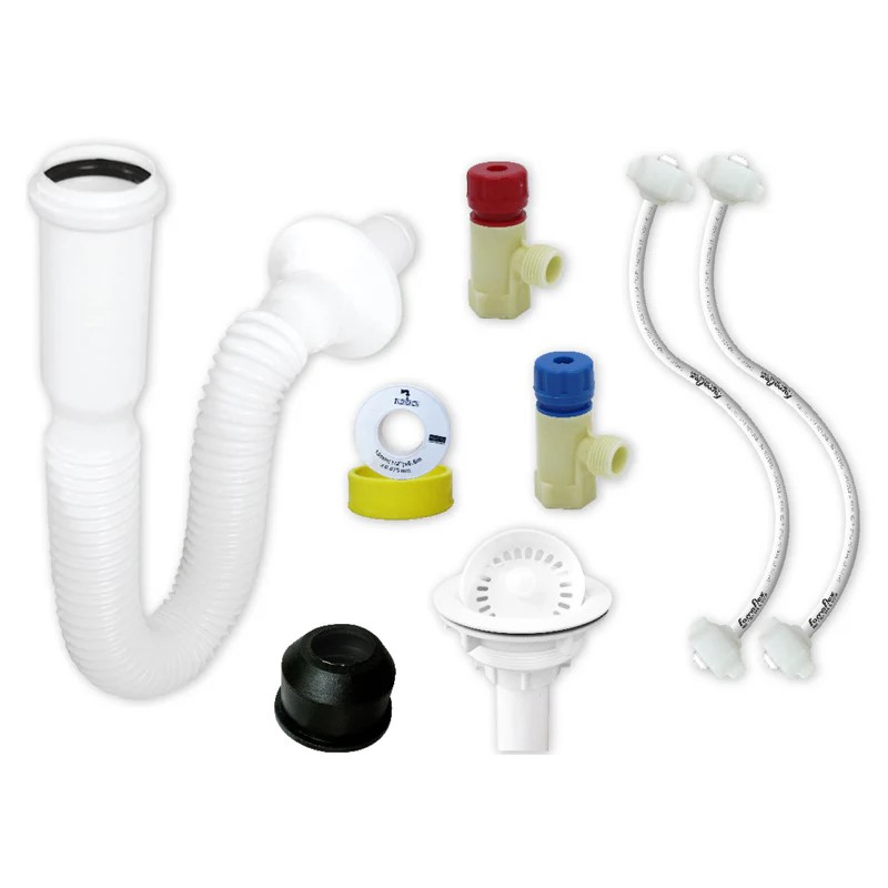 Kit De Instalacion Para Fregadero Con Cespopractik, Canasta Blanca, FF Polimax 1/2&quot; x 45cms. (3159)