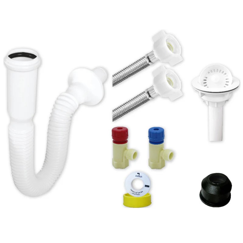 Kit De Instalacion Para Fregadero Con Cespopractik, Canasta Blanca, FF Premium 1/2&quot; x 55cms (3158)
