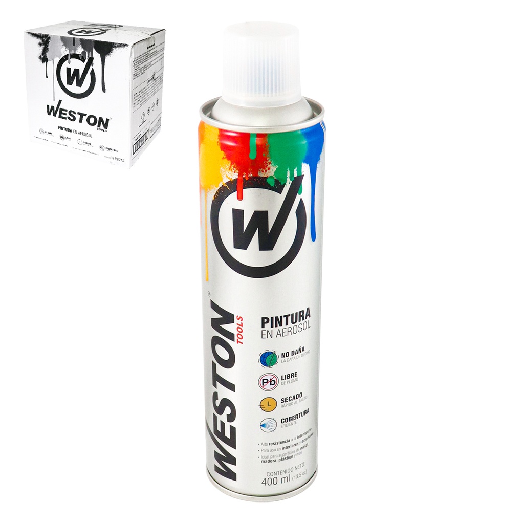 PINTURA AEROSOL BLANCO BRILLANTE 400ml (Precio x Caja - Caja C/12 pzs)