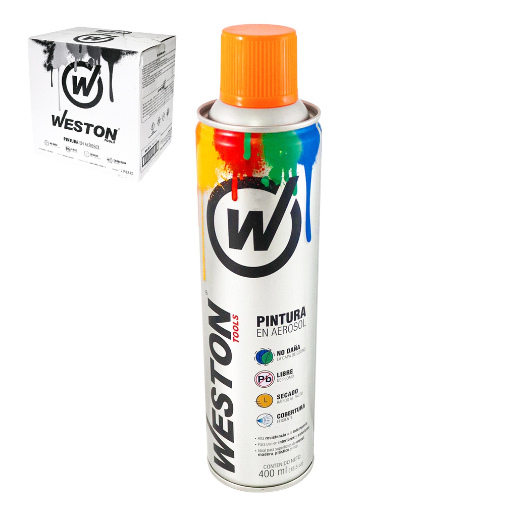 PINTURA AEROSOL NARANJA FLUORESCENTE 400ml (Precio x Caja C/12 pzs)