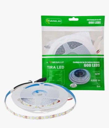 Tira Led Tianlai 5 Mts 12v 600 Leds 2835 Color Blanco